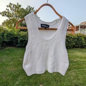 Royalty by Maluma White Ribbed Chunky Knit Cropped Sweater Vest Mens Small